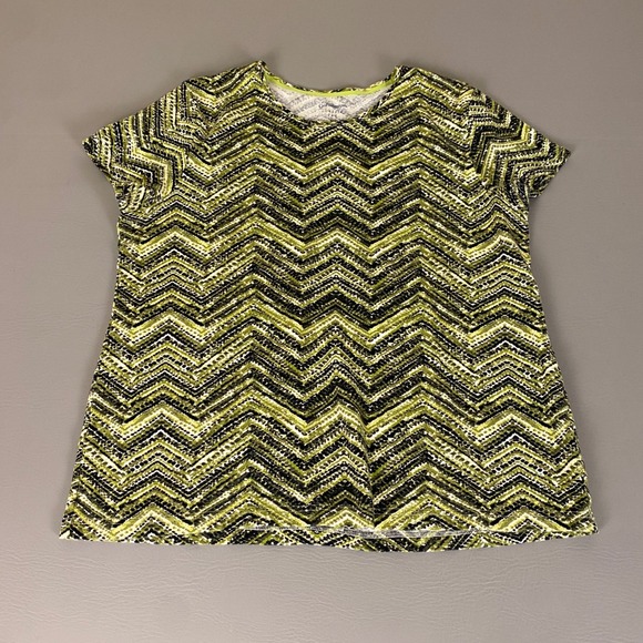 Croft & Barrow Classic Tee Top Women's XL Green Black White Chevron Print - Picture 1 of 11
